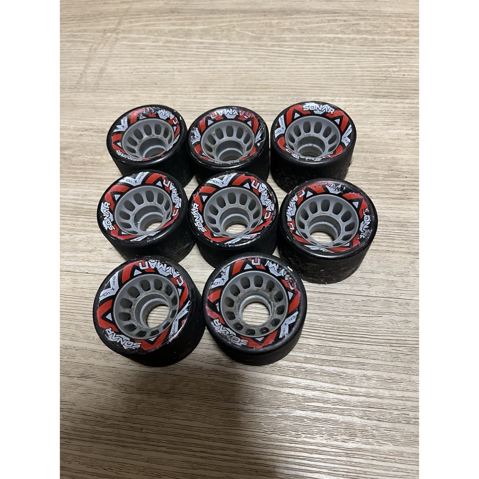 Riedell Sonar Cayman Lot Of 8 62 X 43mm Quad Speed Skate Wheels Black Red